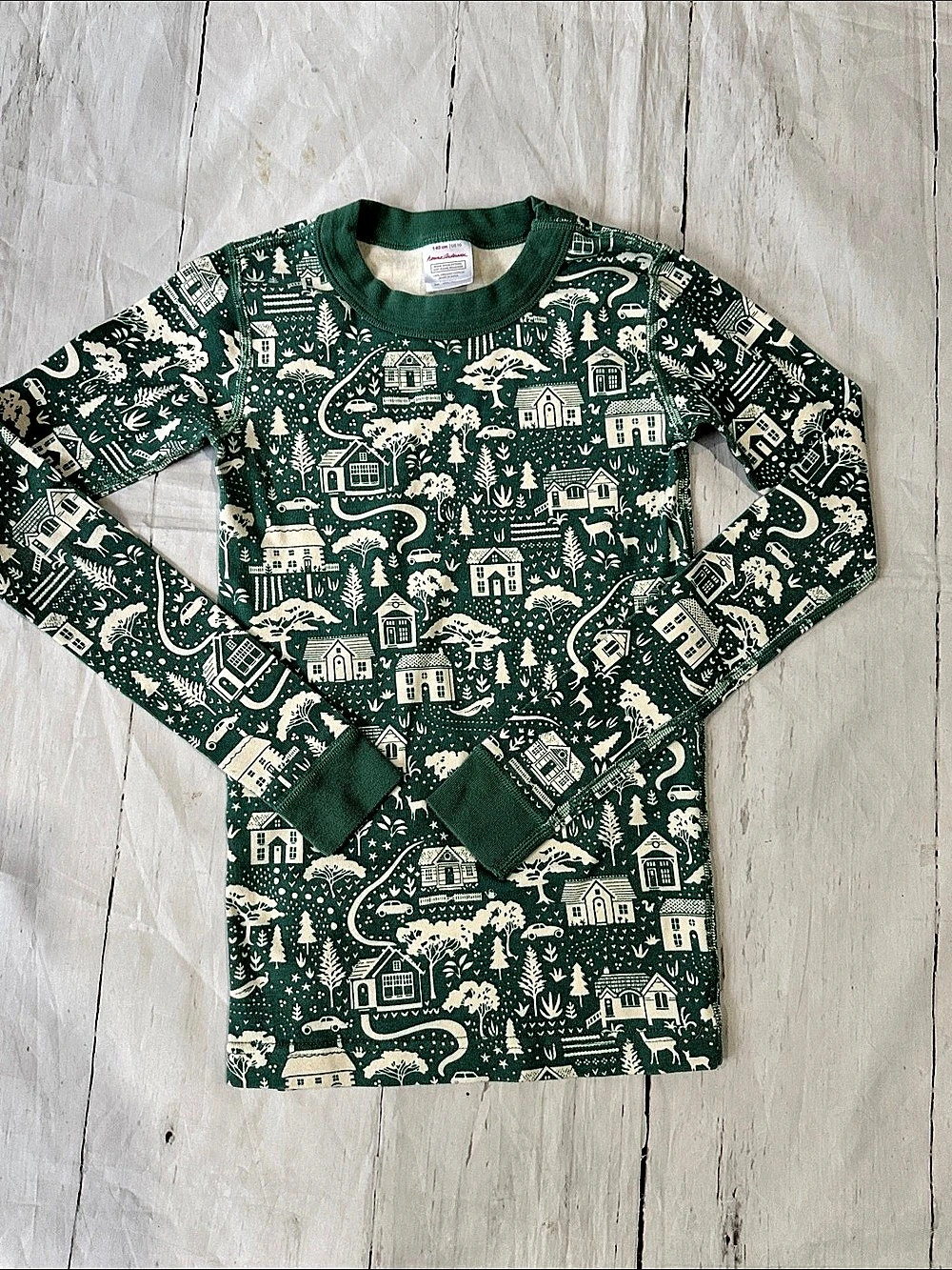 Hanna Andersson Kids Long John Pajama Set unisex US 10 140 winter green organic